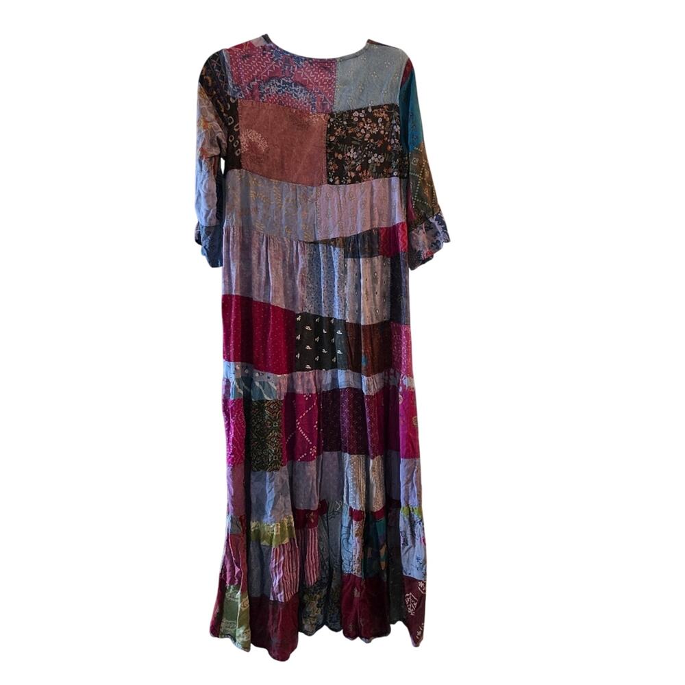 Patchwork Tiered Maxi Dress Multicolor Hippie Boh… - image 2